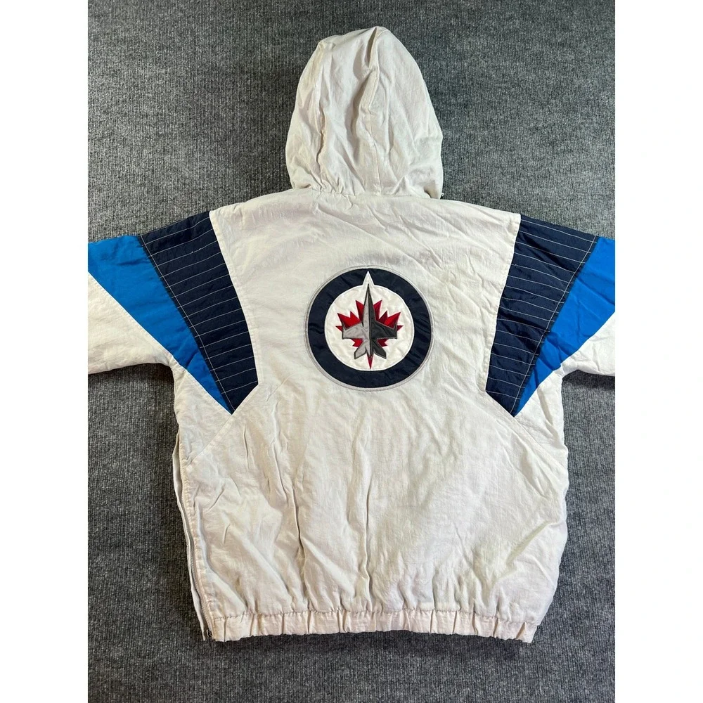 Vintage Starter Winnipeg Jets Jacket Mens Large White Blue 90s NHL Pullover Logo